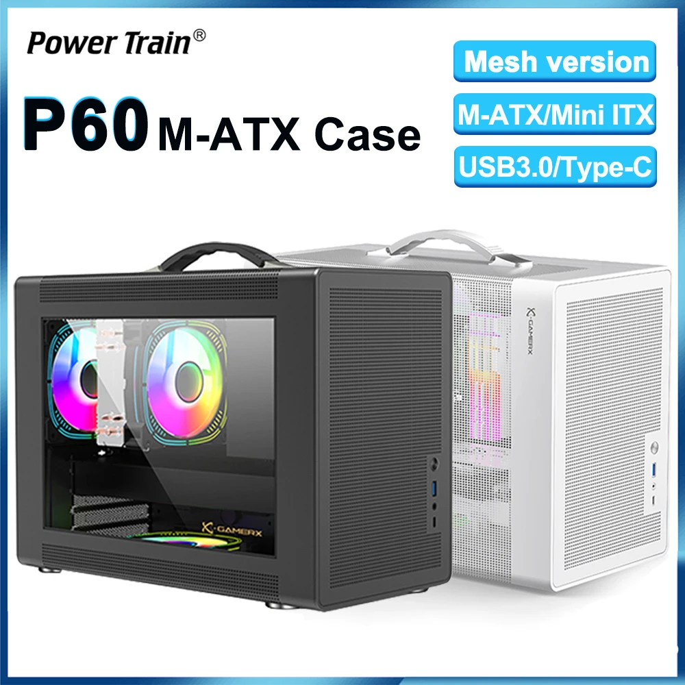 Power Train P60 Desktop MATX Case Handheld Portable Mesh Version PC Small Chassis Supports 350mm Graphics Card Type-C Interface pc case pc chassis computer chassis frame