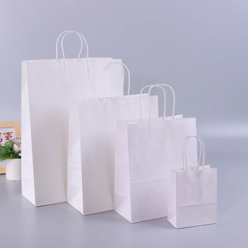 thumbnail image 1 of Bolsas de regalo de papel Kraft con asas, 10/20/30/50 unidades, para compras, manualidades, color marrón y blanco, para fiestas, suministros navideños, 1 of 4