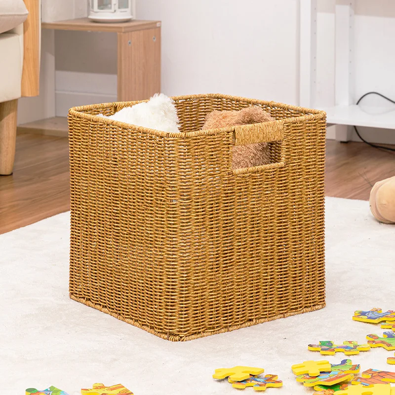 SquareimitationRattanBasketWovenContainerBooksStorageClothesClosetToySundries