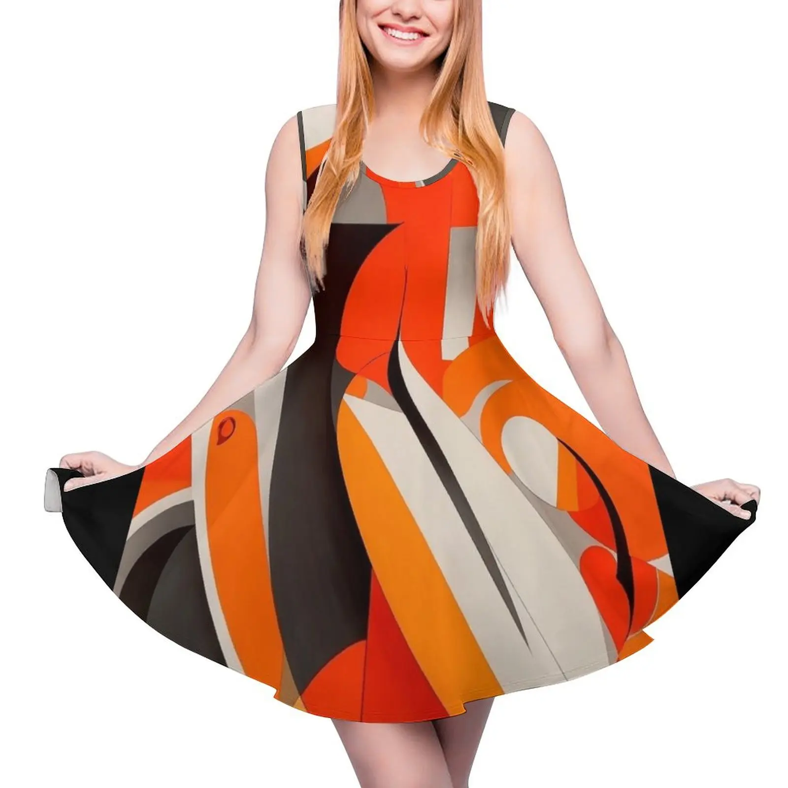 

digital painting 5 Round Neck Dress loose summer dress Woman clothes