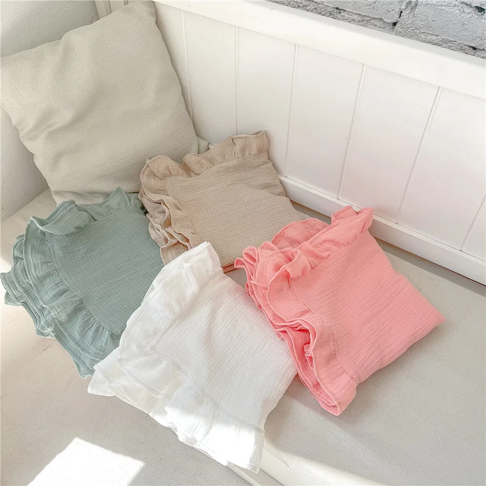 Ruffle Blanket Customize Name Personalized Embroider Baby Blanket Cotton Baby Comforter Cotton Infant Blanket Swaddle Bath Towel 4