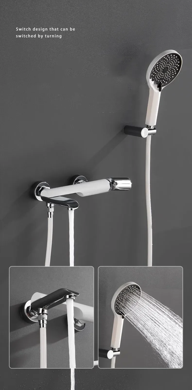 Description Picture 4 of itemChrome White Bath and Shower Faucet Set Wall Mounted Brass Bathtub and Mixer White Bathroom Taps Brass