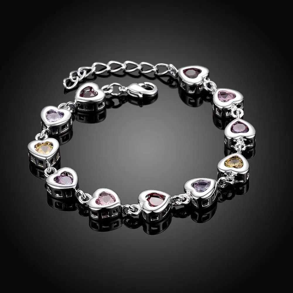 

Hot Sale 925 Sterling silver elegant charm Zircon Bracelets chain beautiful crystal stone drop Jewelry for women wedding cute
