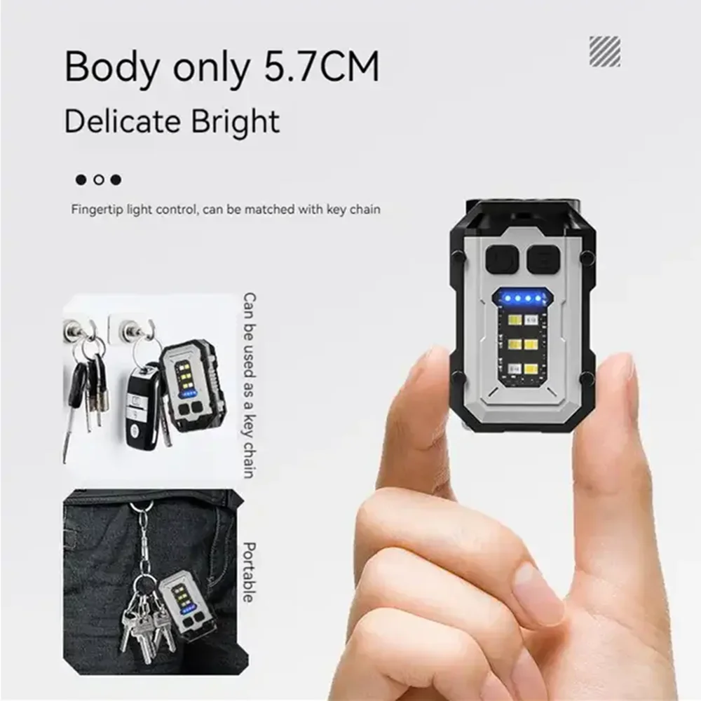 Powerful LED Flashlight Mini EDC Keychain Light Torch With Tail Magnet Super Bright Cap Lamp Type-c USB Rechargeable Waterproof