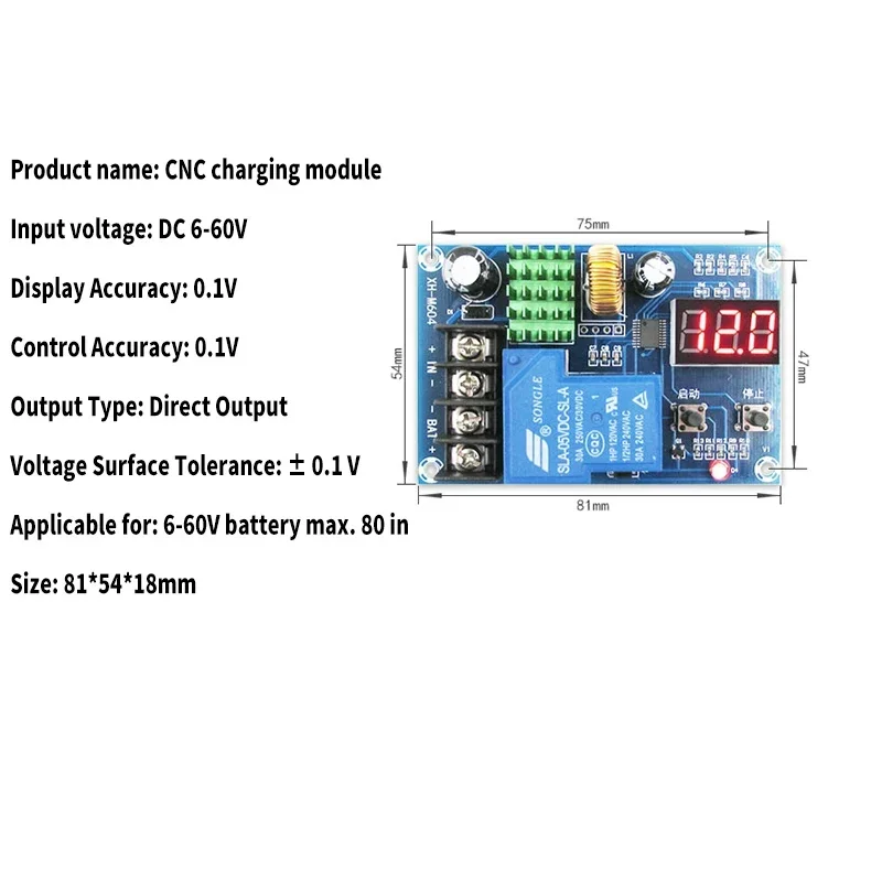 XH-M604 DC 6V-60V 리튬 배터리 충전 제어 모듈 디지털 완전 전원 차단 과충전 보호 스위치