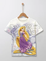 Summer 2023 Disney Enchanted Rapunzel printed round neck short-sleeved T-shirt 1-14 years old street fashion children's T-shirt 1