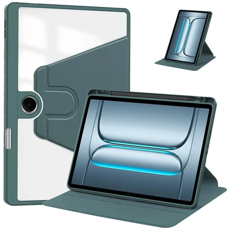 Enhanced Tablet Case with 360° Rotating Acrylic Stand and Pen Holder - Clear Hard Shell 11-inch Cover