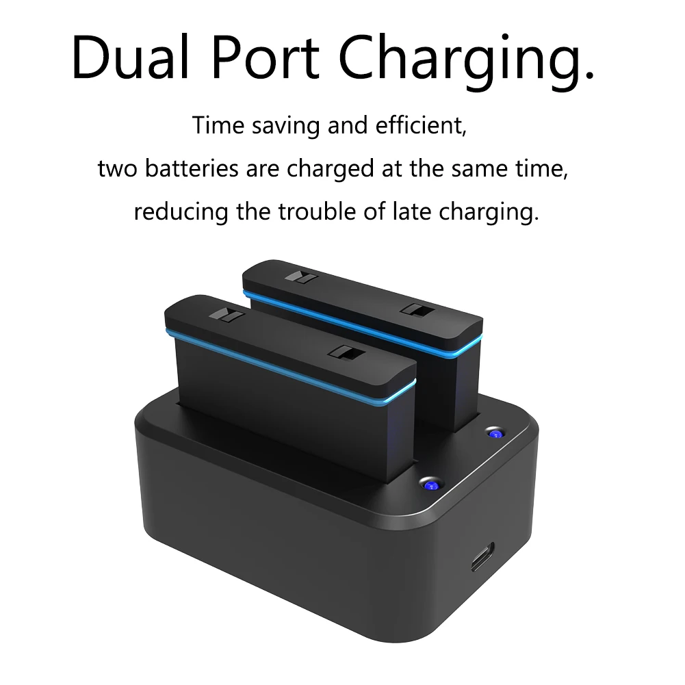 USB C 타입 휴대용 플라스틱 배터리 충전기 허브, Insta360 X3 용 표시기 카메라 액세서리 포함, 5V 3A 2 슬롯