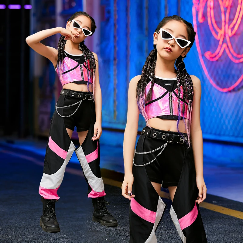 

Kids Jazz Dance Clothes Children Hip Hop Trendy Clothing Girls Street Dance Navel Tops Loose Pants Catwalk Show Outfits DWY7593