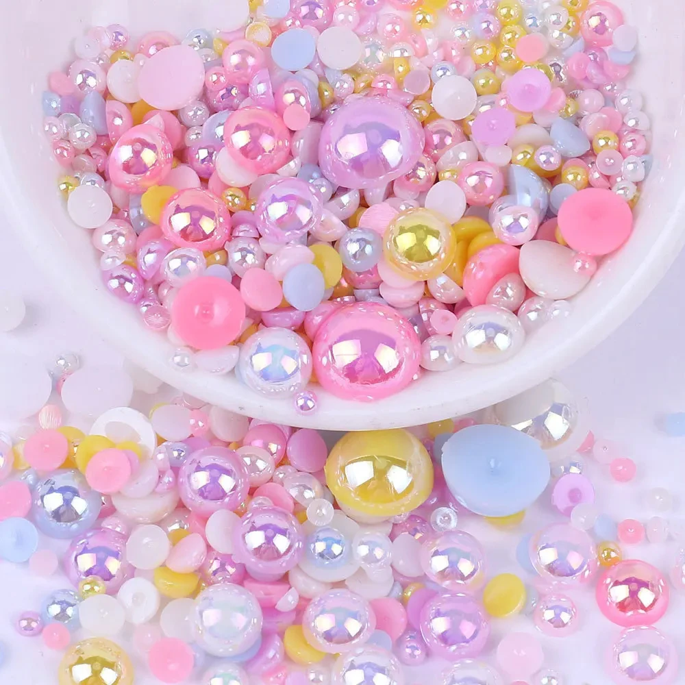 Random Mix 3-8mm AB Color Half Round ABS Beads Imitation Pearl Flatback Beads for DIY Nail Decor Jewelry Making