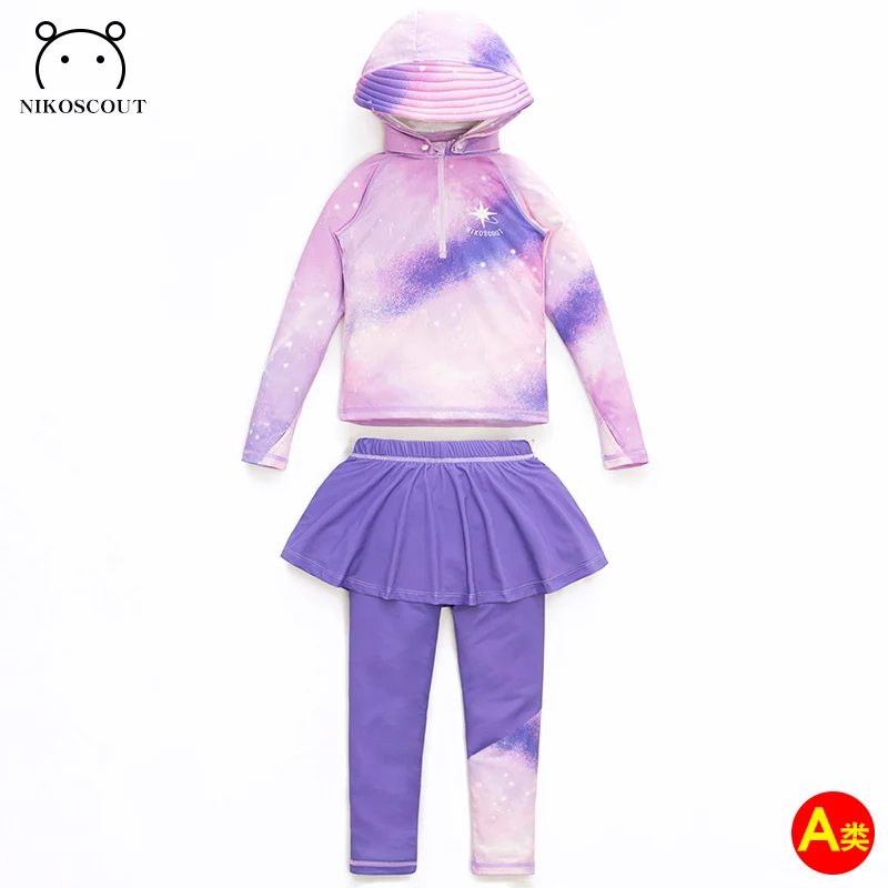 Swimsuit for Girls Babies Kids Professional Beachwear Seaside Sun Protection Quick-Drying Long-Sleeved Pants Split Medium and Large