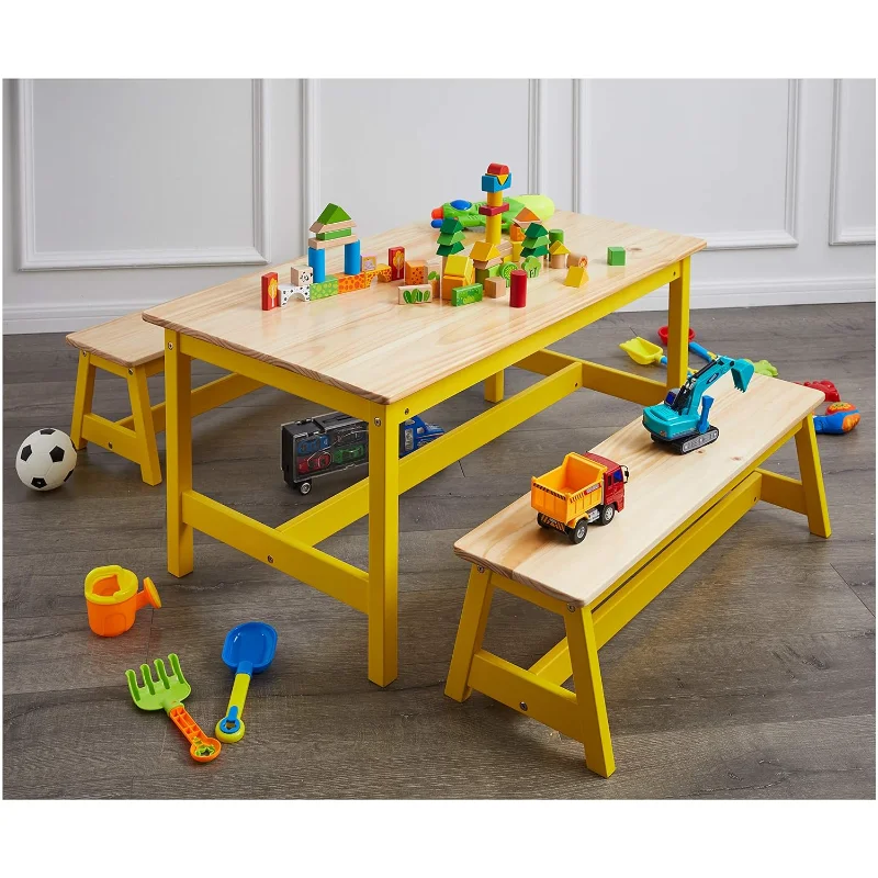 Basics Indoor Kids Table and Bench Set, Natural