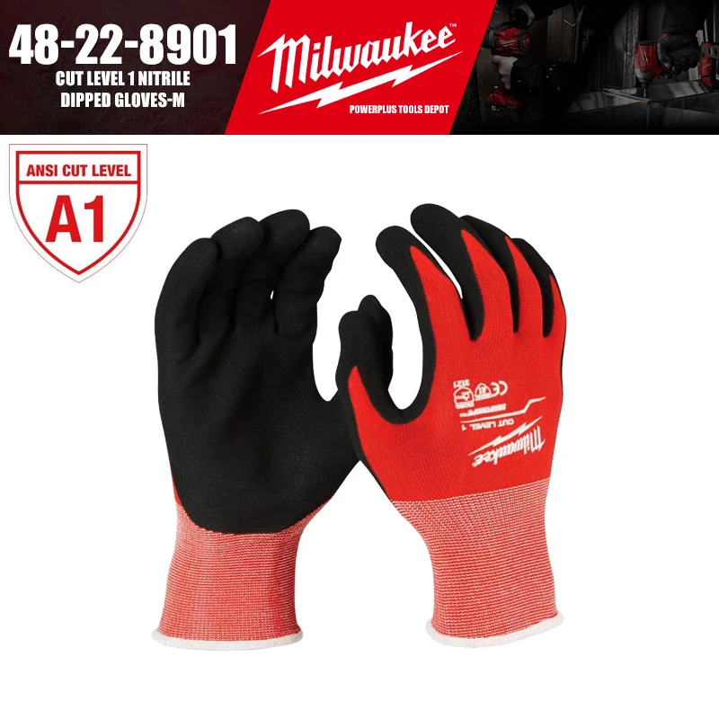 Cut Level 1 Nitrile Dipped Gloves Milwaukee 48-22-8901/48-22-8902/48-22-8903 Cut Level 1 Nitrile Dipped Gloves Tool Accessories