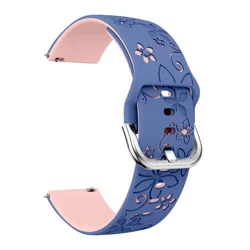 Engraved Flower Silicone Wristband - 22mm - Vivoactive 4 (Blue Pink)