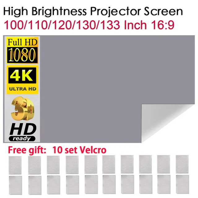 100 110 120 130 133 Inch Portable Projector Screen Optical Anti-light Curtain Reflective Foldable Home Movie 4K Projection Cloth