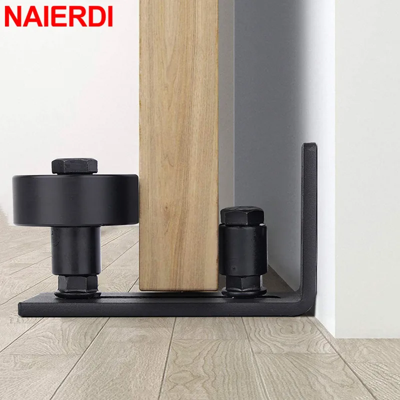 NAIERDI-Guía de suelo para puerta de Granero, rieles deslizantes, 8 opciones de configuración, rodillo de guía de suelo ajustable, color negro