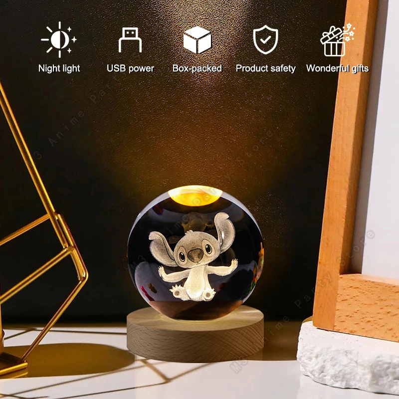 5cm Lilo and Stitch Disney Unique 3D Crystal Ball Lamp LED Luminous Crystal Ball Night Light Glass Children's Birthday Gifts Toy 4
