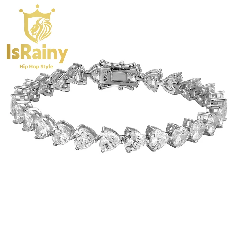 

IsRainy Hip Hop Rock 100% 925 Sterling Silver Heart Cut Sona Diamonds 6MM Zircon Tennis Chain Bracelets Fine Jewelry Wholesale