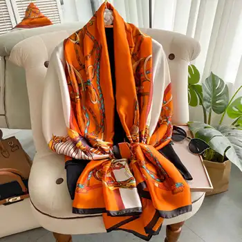 Nuovo 180*90 cm moda Sciarpa di seta Sciarpa Copricapo Donna Vintage Quattro stagioni Sciarpa per capelli Hijab Foulard Bandana Femme Foulard 1