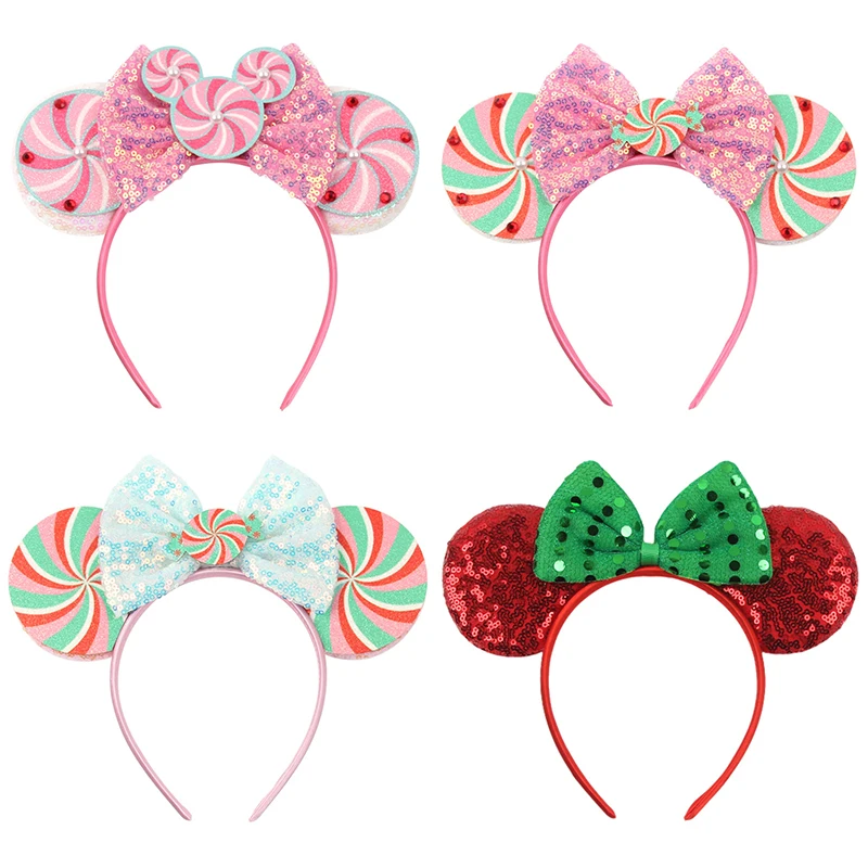 Christmas Mickey Headband Sequin Bow Ear Hair Accessories Snowman Christmas Party Dress Up Headdress