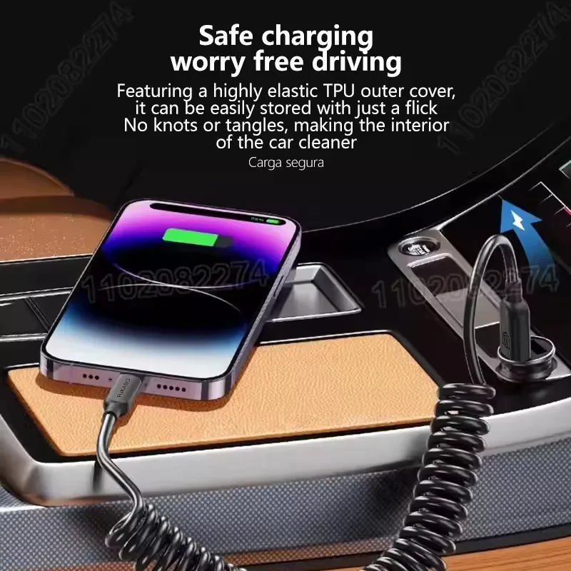 스프링 와이어 탄력성 USB A 충전 케이블 Apple iPhone 27W 데이터 라인 14 13 12 Pro XS Max Plus 고속 충전 전화 액세서리