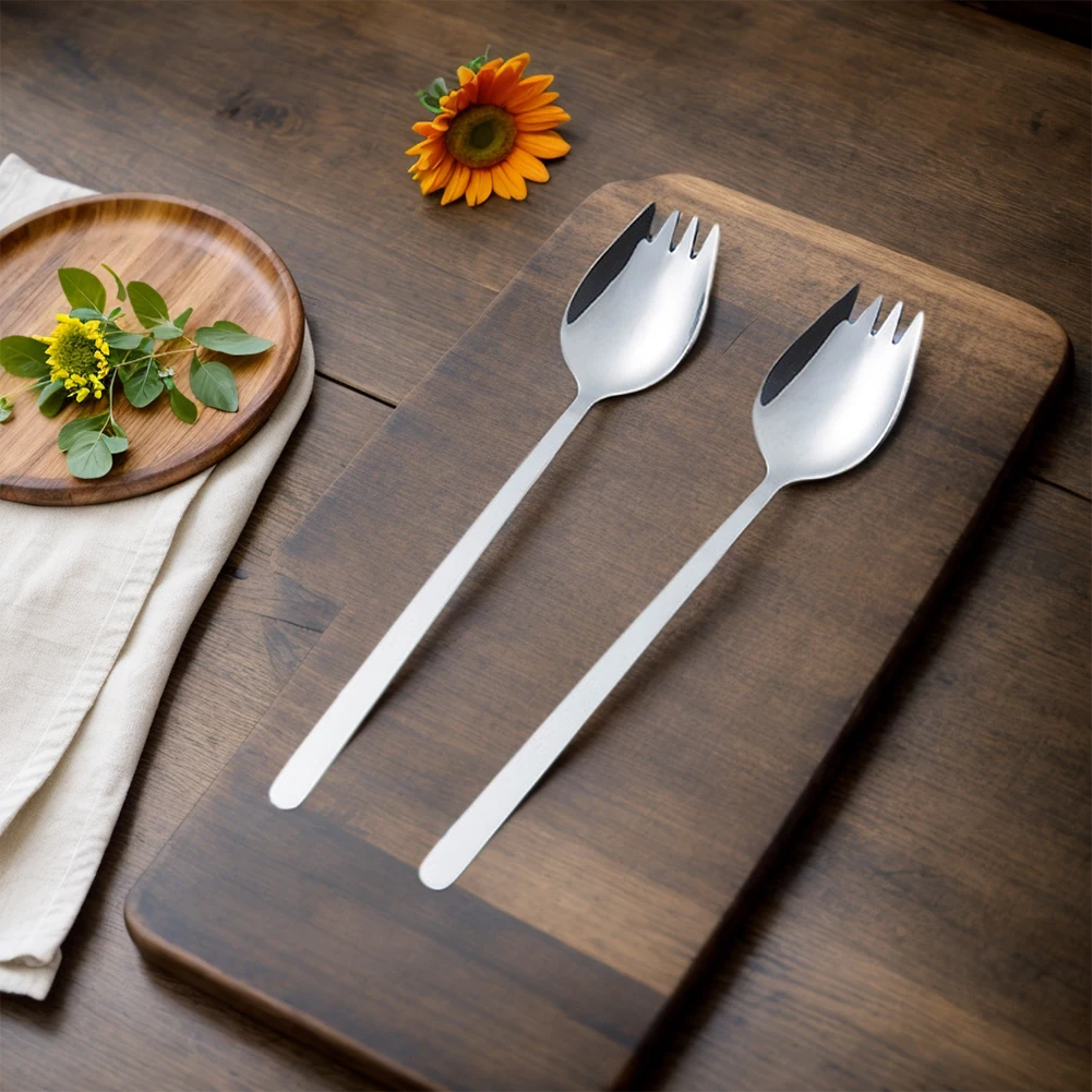 5Pcs 스포크 스테인레스 스틸 스푼 포크 칼붙이류 디저트 아이스크림 샐러드용 긴 손잡이 스푼 포크 은식기류