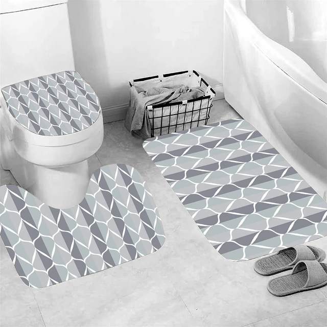 3pcs Bathroom Rug Set, Light Grey Tie-dye Soft & Antiskid Bath Mat