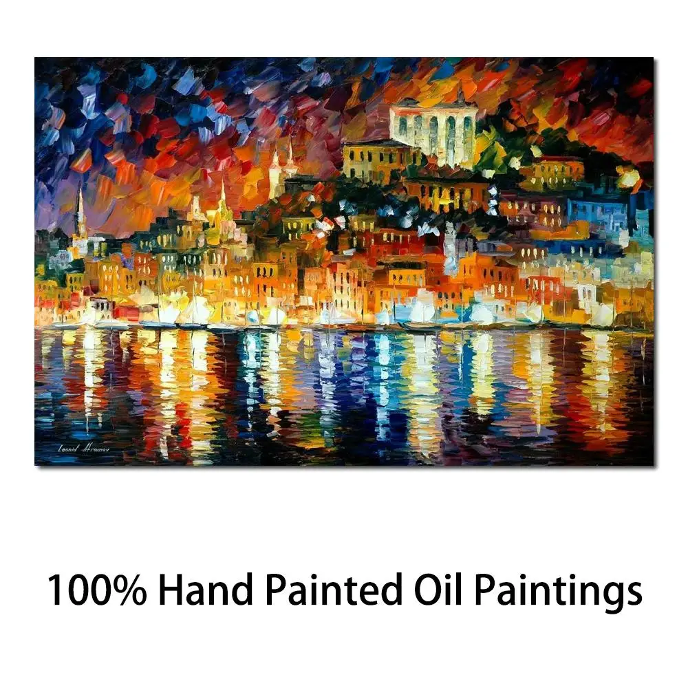 

Modern Canvas Art Paintings Wall Decor Inviting Harbor Knife Oil Painting Landscape for Living Room Hand Painted