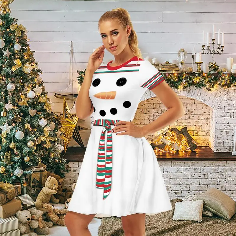 

Ugly Christmas Dress for Women | Short Sleeve Snowman Casual A Line Dress | Round Neck Holiday Dresses for Christmas Costume