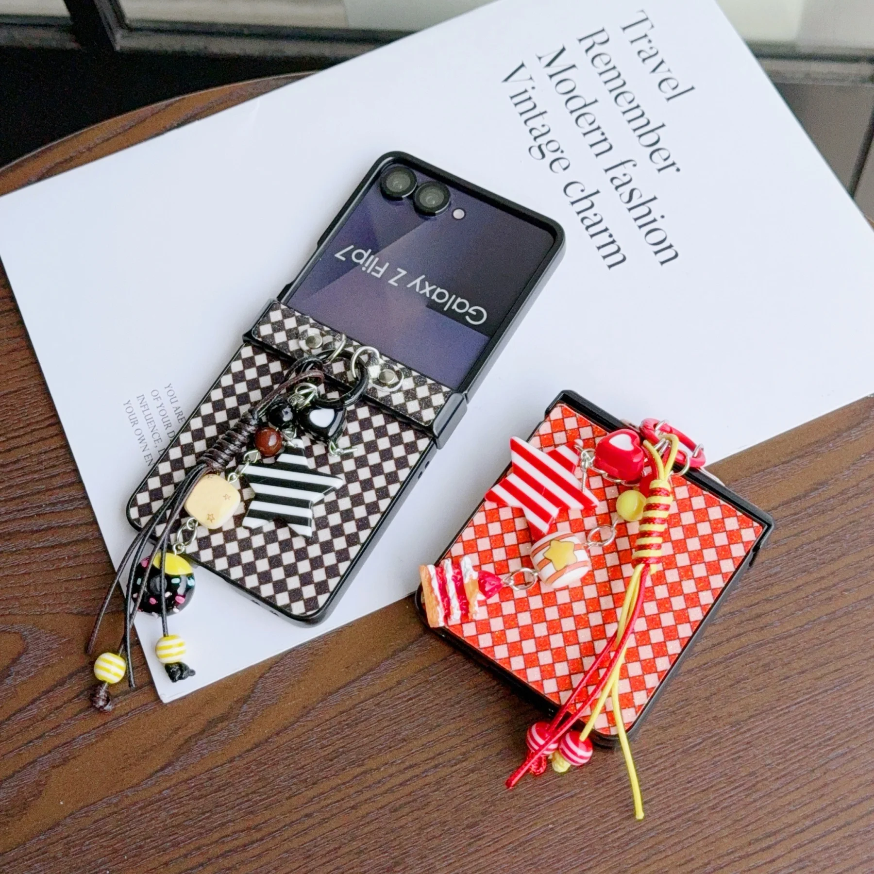 Cute Glitter Rhombus Pattern Phone Case with Donut Cake Pendant