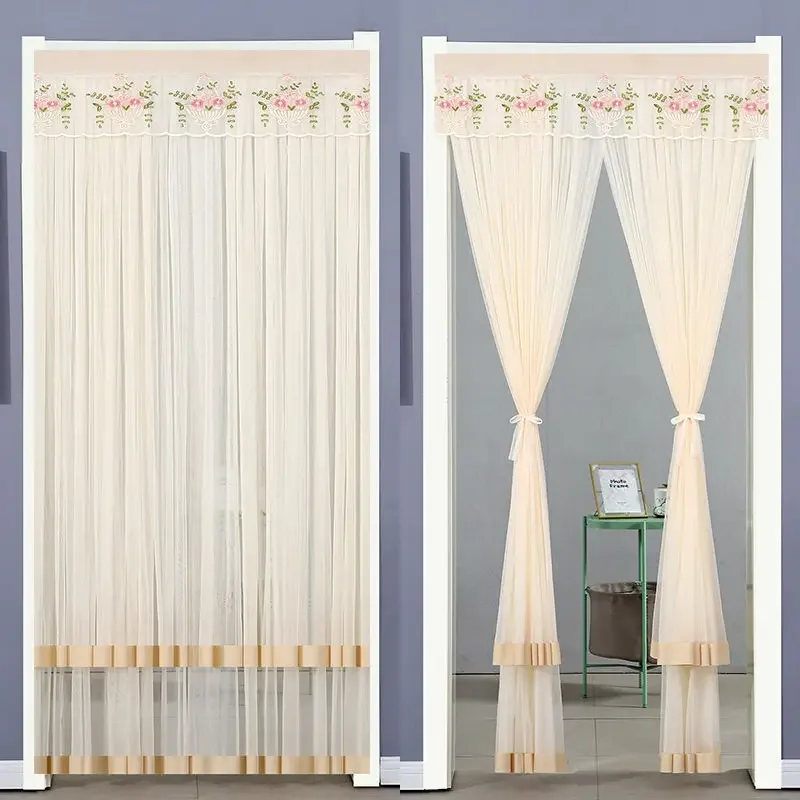 Anti-Mosquito and Insect-proof Lace Partition Curtain Anti-fly Curtain Kitchen and Bedroom Decorative Door Curtain, 1PC