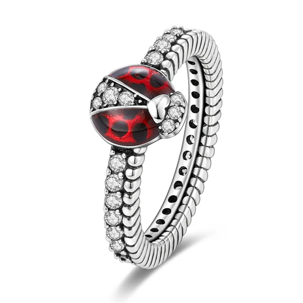 925 Sterling Silver Sparkling Rings For Women Fashion Jewelry Stackable Ring Ladybug Moon and Star Ring Gift silver rings silver ring