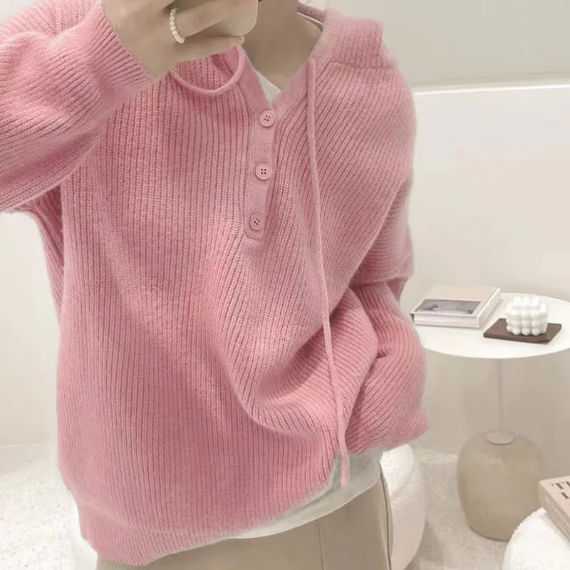 

Autumn hooded sweater lazy style jacket women's pullover sweater 2024 new women's unique loose long sleeved top