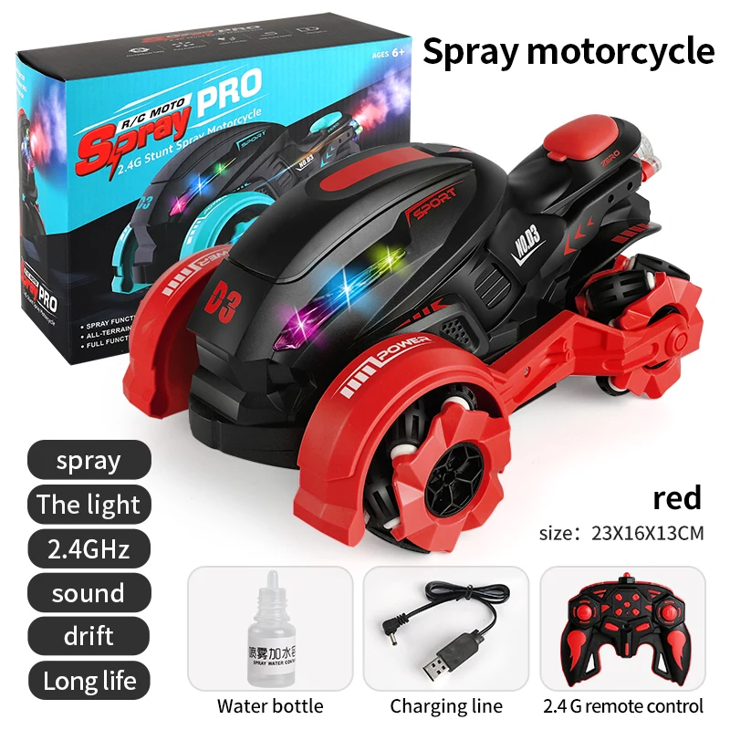 2022 RC Car With Led Lights 2.4G Radio Remote Control Cars 1:18 Stunt Motorcycle Color Spray Music Drift Toy for Children Toys remote control robot car RC Cars