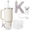 3Pcs Set Specially Designed for Stanley Cup Accessories, 1 Piece Initial Silicone Straw Lid, 1 Piece Name ID Letter Handle Charm