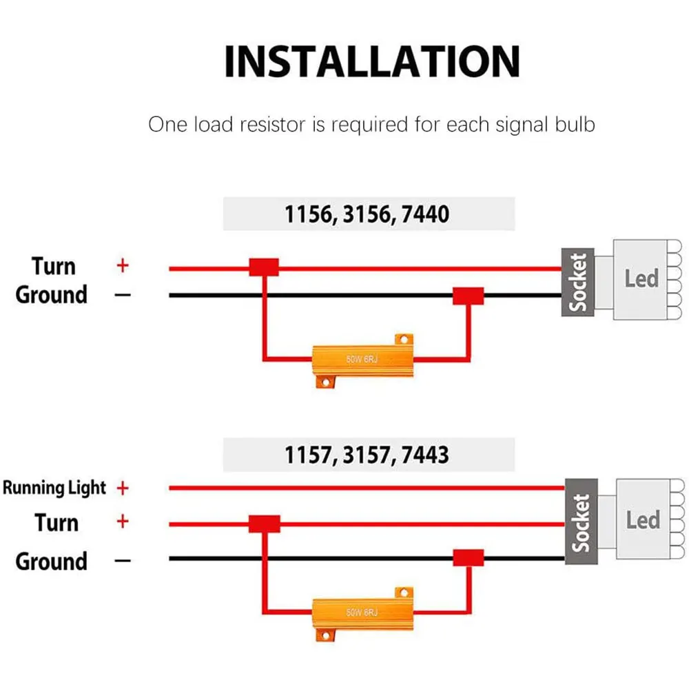 50W 6Ohm LED Load Resistors - Fix Hyper Flash For LED Turn Signals & License Plate Lights