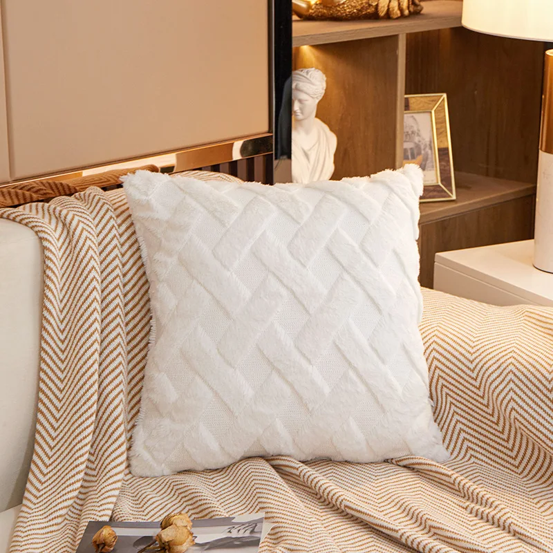 

Inyahome Decorative Textured Pillowcase White Throw Pillow Covers 18x18inch Soft Plush Faux Wool Couch Pillow Covers Pack of 2