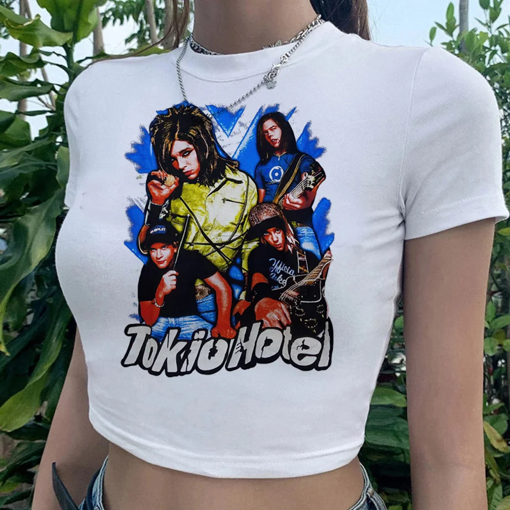 

Tokio Hotel aesthetic 90s 2000s crop top Woman 90s hippie manga streetwear tshirt tee Graphic Tees Female Tshirt Cropped