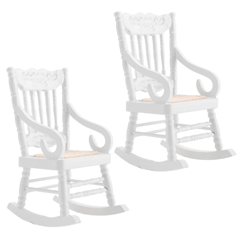 

2 Pcs 1:12 Toy Miniature Furniture Wooden Rocking Chairs Toy Accessories For Doll House Decoration