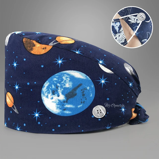 New Fashion Cotton Skull Cartoon Print Hat Adjustable Work Cap Beauty Salon Nursing Cap Male Surgical Hat Wholesale Scrub Caps 22203