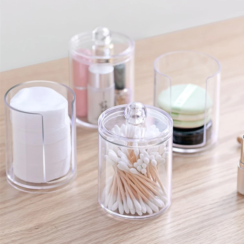Acrylic multifunctional round receive box jewelry box new cosmetic make-up cotton swabs transparent container 5