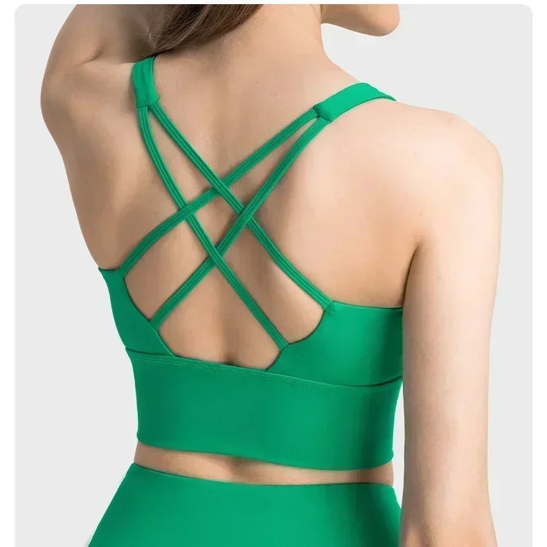 Lemon Women Fixed chest Pad Stretchy Sports Bra Quick-drying Breathable Shock-proof Back Intersect Yoga Bra Gym Exercise Vest