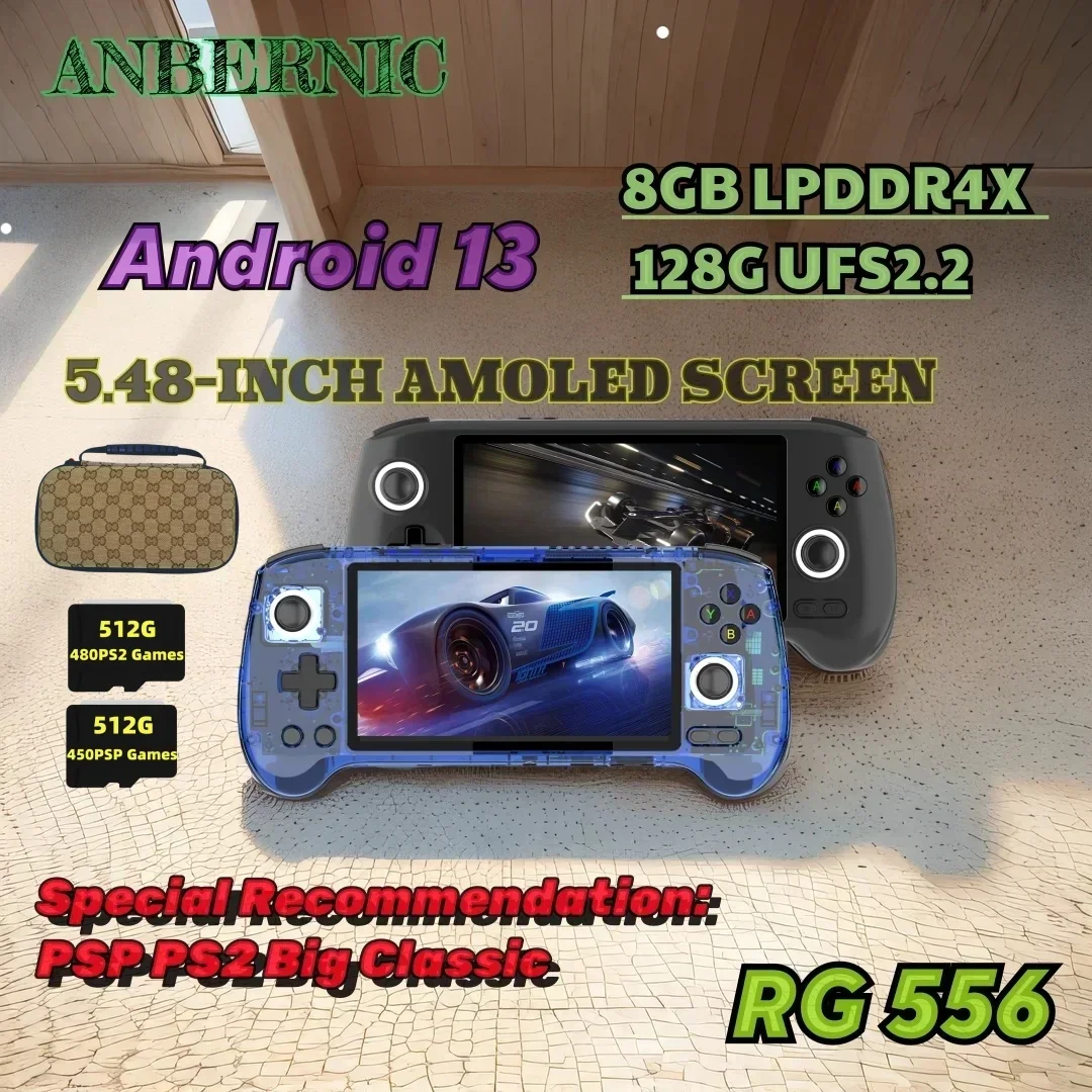 Anbernic Rg556 Console Di Gioco Portatile Retrò Sistema Android 13 8G + 128G Lettore Video Con Schermo Amoled Da 5.48 Pollici 512G Ps2 Giochi Psp