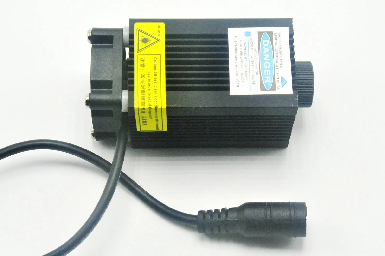 고출력 450nm 1W 청색 레이저 모듈 포커스 도트 헤드(12V 어댑터 및 냉각 팬 포함)