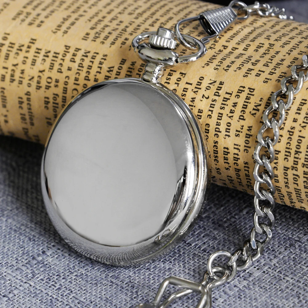 

Silver Polish Smooth Quartz Pocket Watch Antique FOB Necklace Chain Pendant Vintage Fullmetal Mens Women Watches Half Hunter