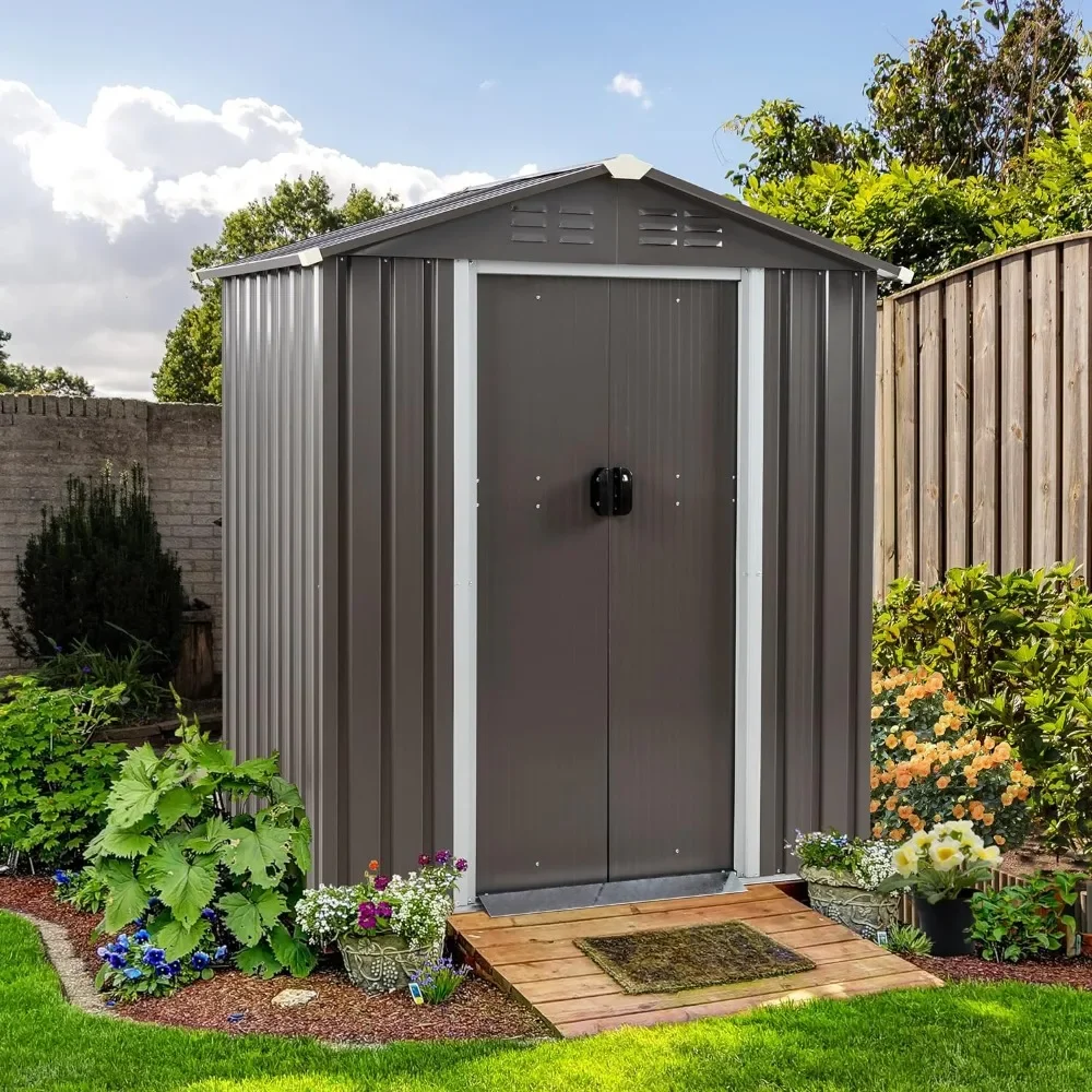 

Storage Shed, 5x3 FT Outdoor Garden Sheds with Lockable Double Door, Weather Resistant Steel Tool Storage, Storage Shed