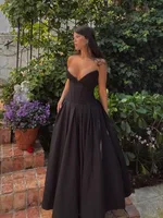 Black Elegant Strapless Corset Midi Dress 4