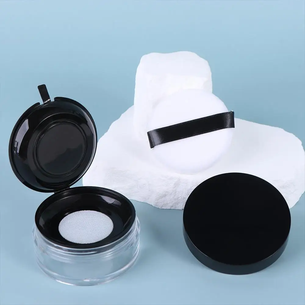 Portable Round With Puff Powdery Cake Box Sieve Plastic Cosmetic Container Travel Makeup Jar Loose Powder Pot Empty Powder Case
