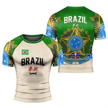 BJJ Men Brazilian Jiu Jitsu T-Shirt Grappling Short Sleeve Sport Top Fitness Gym Training Gear Quick Dry Sportswear Beach Shirt 1