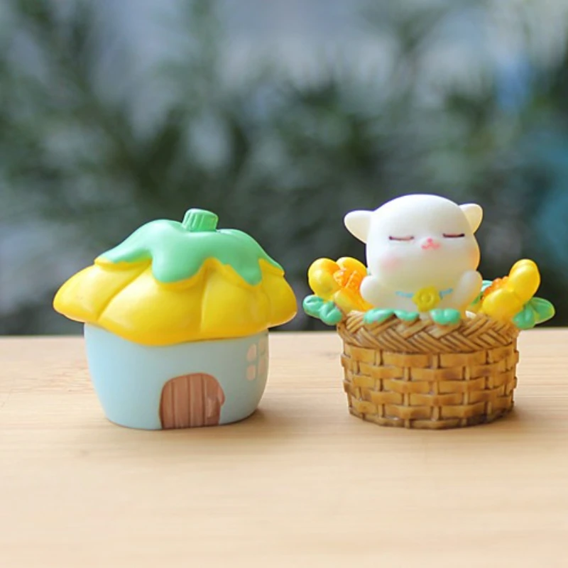 3PCS Cute Sunflower Kitten Doll Ornament Dollhouse Mini Gardening Landscape Miniature Model DIY Home Decorations Gifts